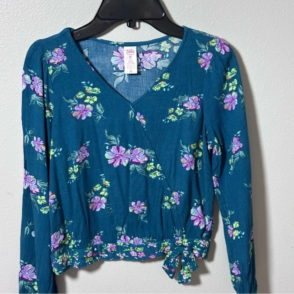Justice Kids Girls Blue floral Blouse‎ size M